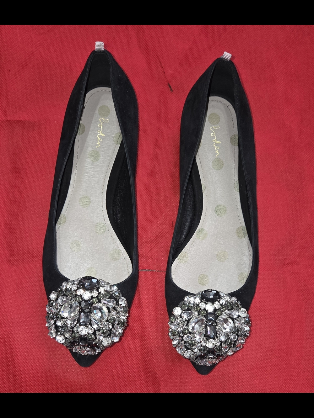 BODEN Black Embellished Pointed Toe Women's Flats, Size 9 US